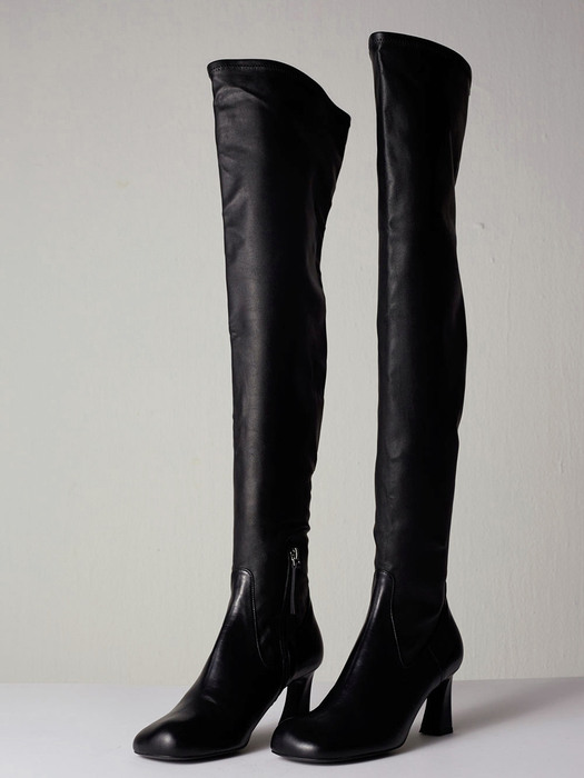 Louis Knee High Boots Lamb Skin / Cow Leather Black