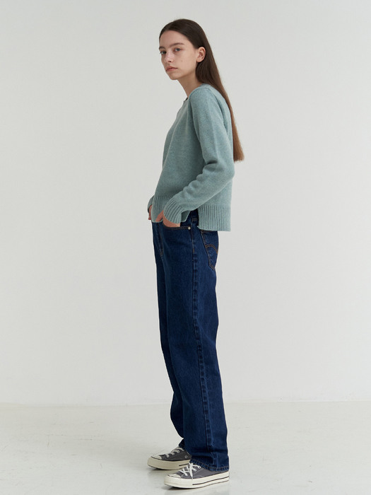 wool basic slit knit-mint and green