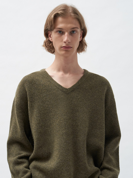 cashmere v neck knit (melange olive) 