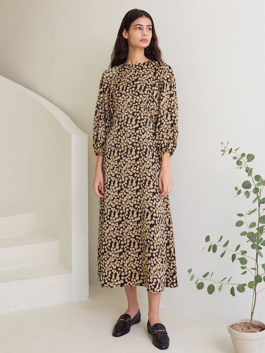 ELIZA LONG DRESS, BLACK BEIGE