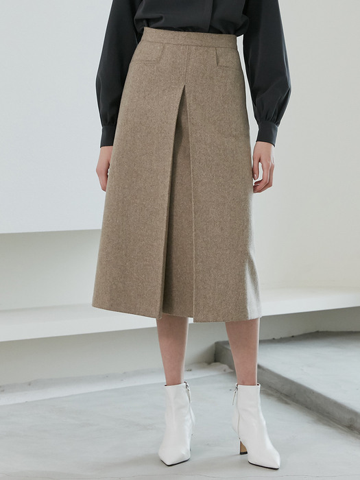 comos452 inverted pleats long skirt (mocha)