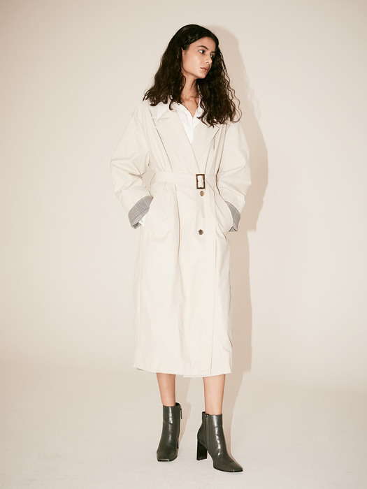 [Fabric From ITALY] LE MUSEE_IEY Volume Sleeve Belted Trench Coat_Light Gray