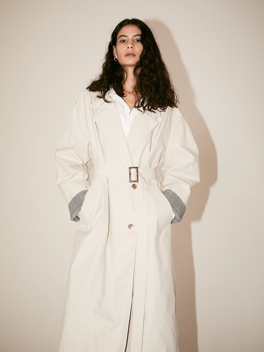 [Fabric From ITALY] LE MUSEE_IEY Volume Sleeve Belted Trench Coat_Light Gray