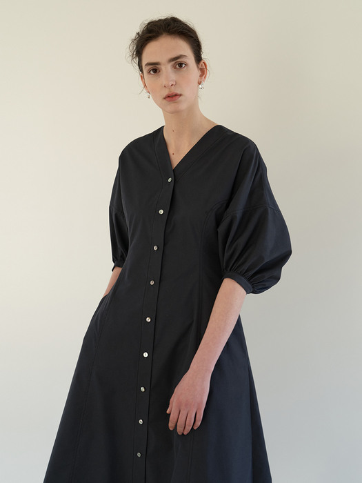 TOS V-NECK SHIRT DRESS NAVY