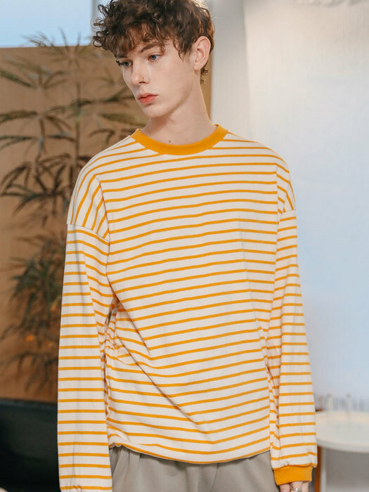 [UNISEX] X STRIPE STRING T_YELLOW