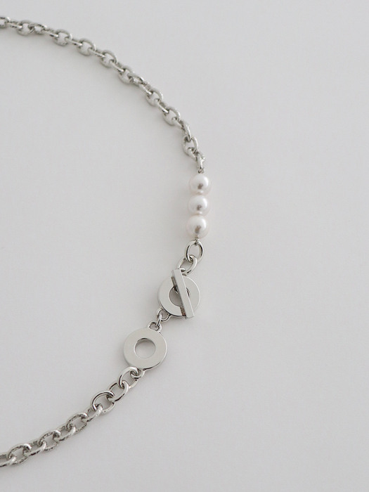 rope pearl necklace - silver