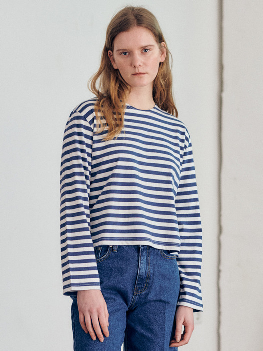 Crop striped tee-blue