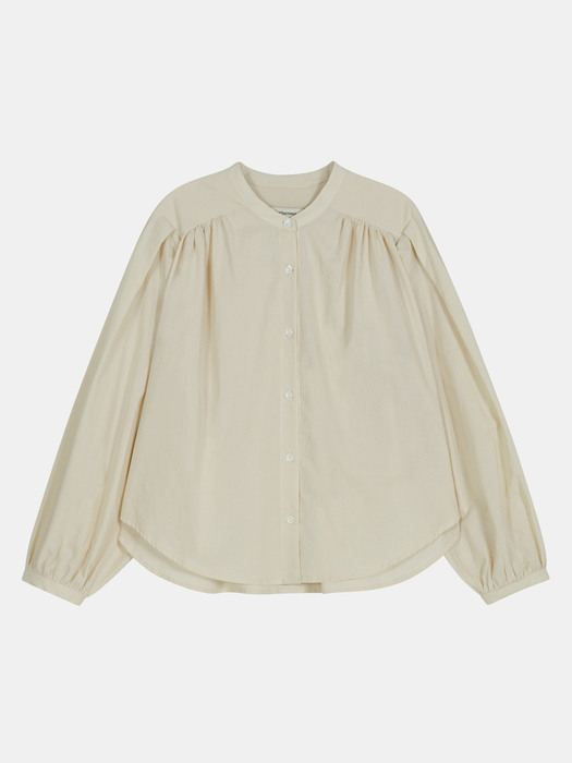 round neck shirring blouse (beige)
