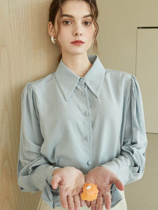 amr1223 square button blouse (blue)