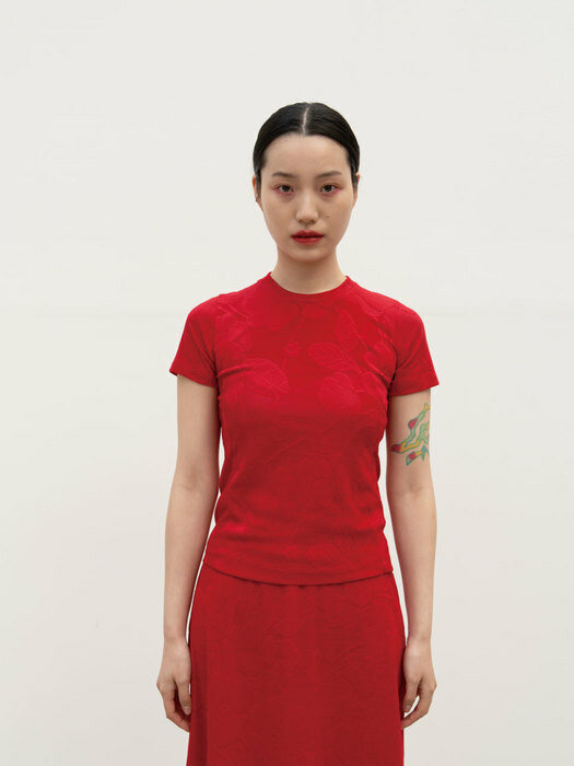 CAMELLIA JACQUARD JERSEY TOP (RED)