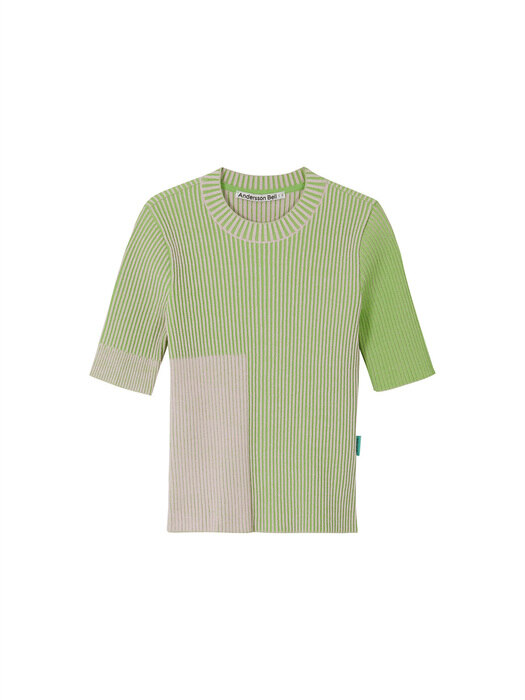 JANIS TWO-TONE SHORT SLEEVE TOP atb587w(PINK X GREEN)