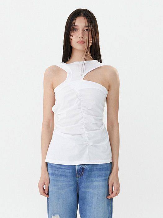 RUCHED JERSEY TOP, WHITE