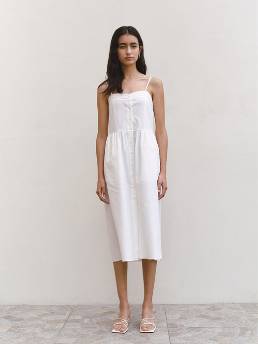 21SS Button strap dress (White)