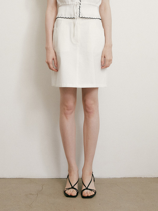 comos533 yoke A-line cotton skirt (white)
