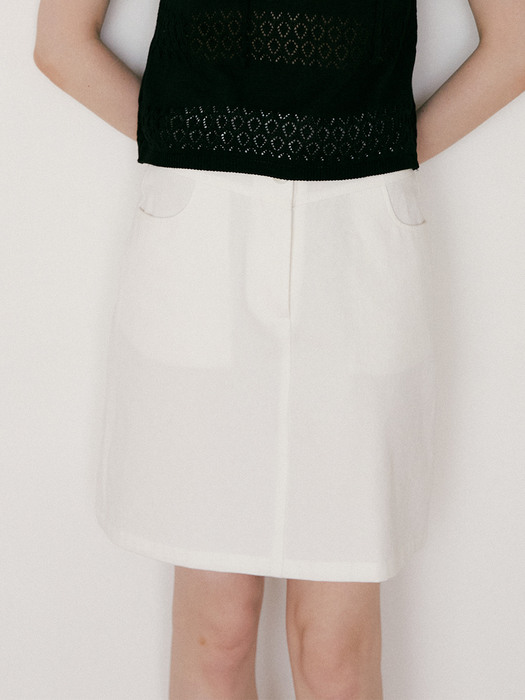 comos533 yoke A-line cotton skirt (white)