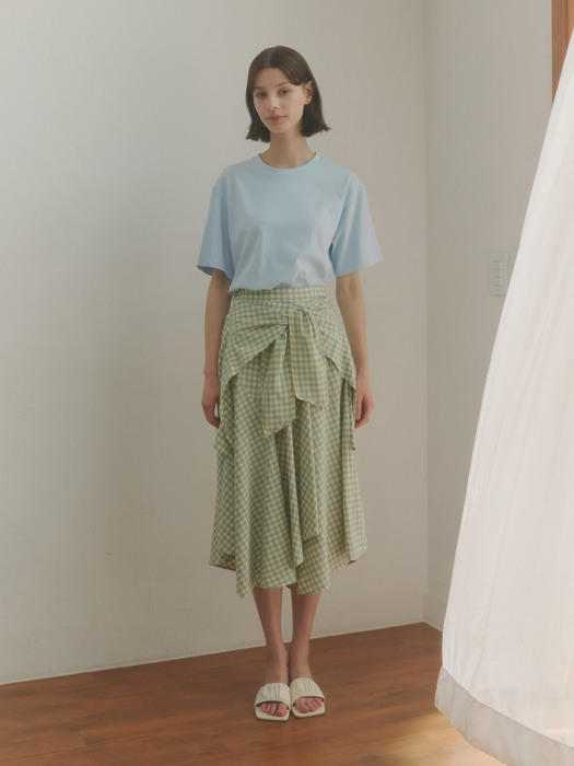 CHECK TIE DETAIL LAYERED SKIRT [Yellow&Green]