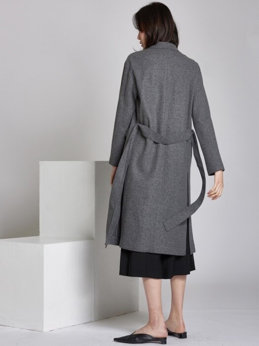 Side Slit Spring Wool Coat_Gery