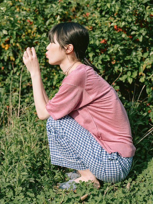 PURPLE LINEN COLOR LINED KNIT TOP