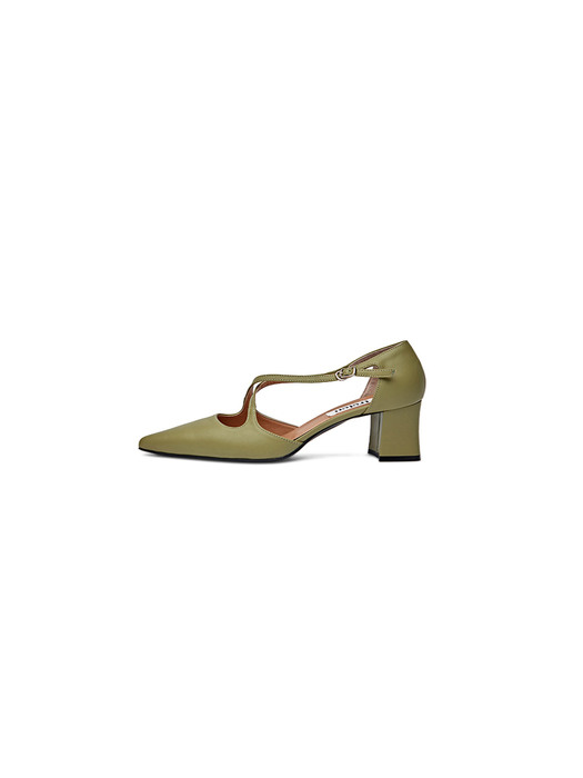 [리퍼브][235] Strap heeled sandals_olive green