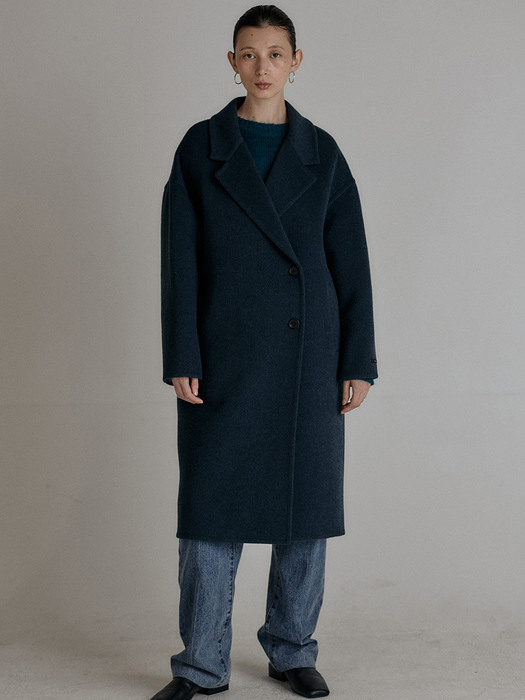 ROUND SHOULDER HANDMADE COAT (TEAL GREEN)