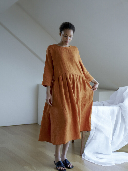 [Euro Linen100%]Belgium linen dresses - orange