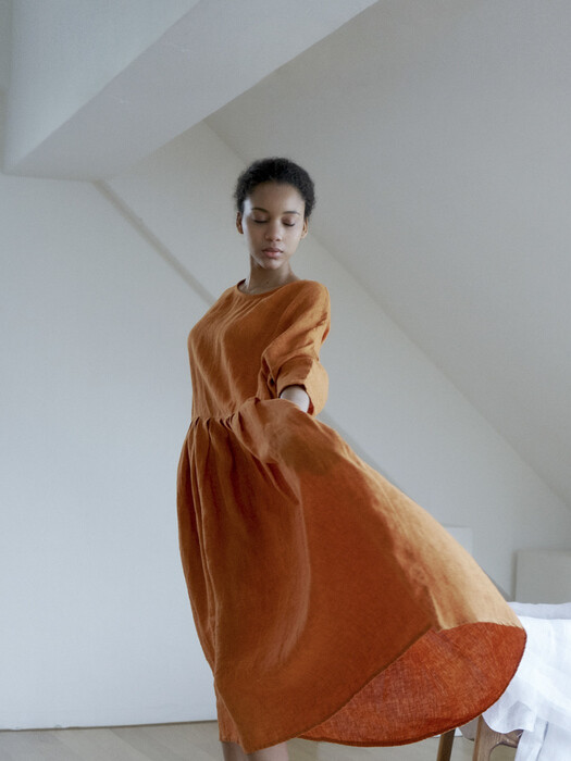 [Euro Linen100%]Belgium linen dresses - orange