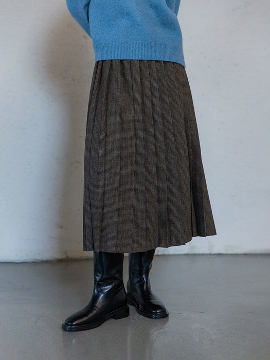 Pleats skirt (check brown)