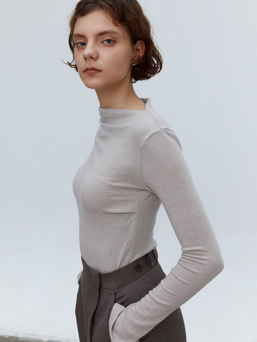 TOF DRAPED HALF NECK TOP GREY