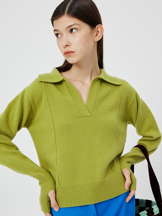 Pin Tuck Collar Knit / Forest