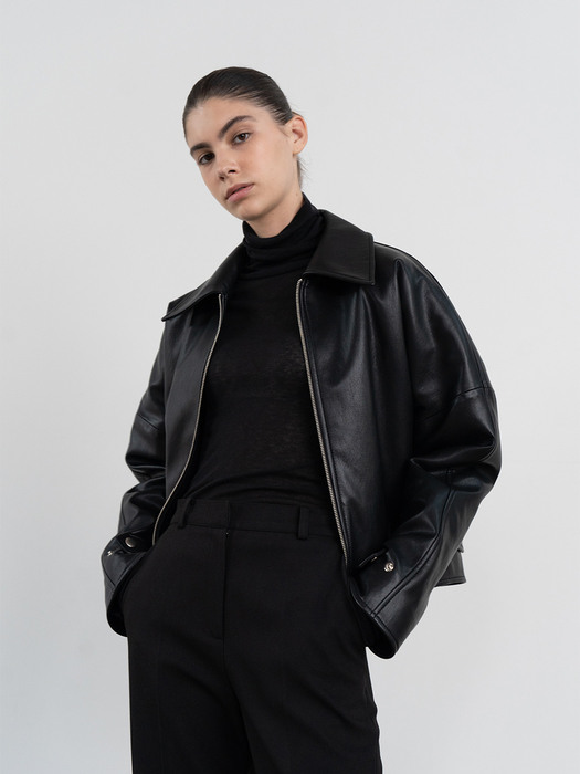 faux leather over-fit jacket (black)
