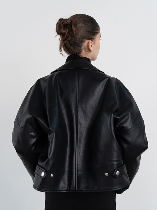 faux leather over-fit jacket (black)