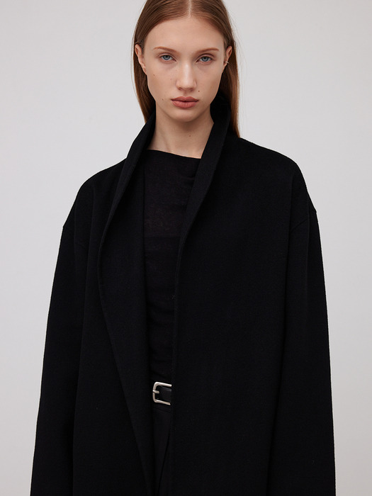 Shawl collar wool coat / Black