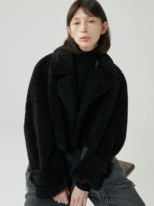 curly eco-shearing crop coat_black