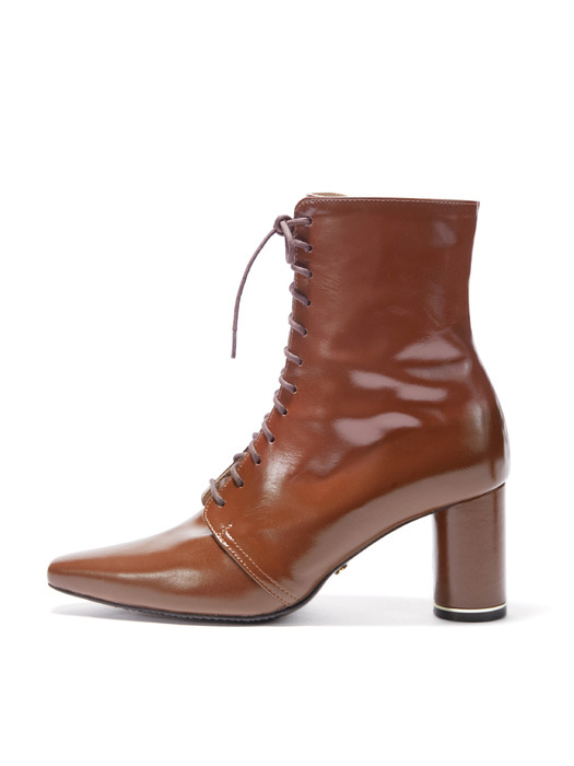 Glossy Lace-Up Boots_Toffee