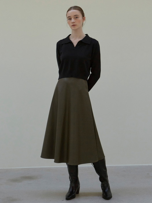 FLARED LEATHER SKIRT_KHAKI