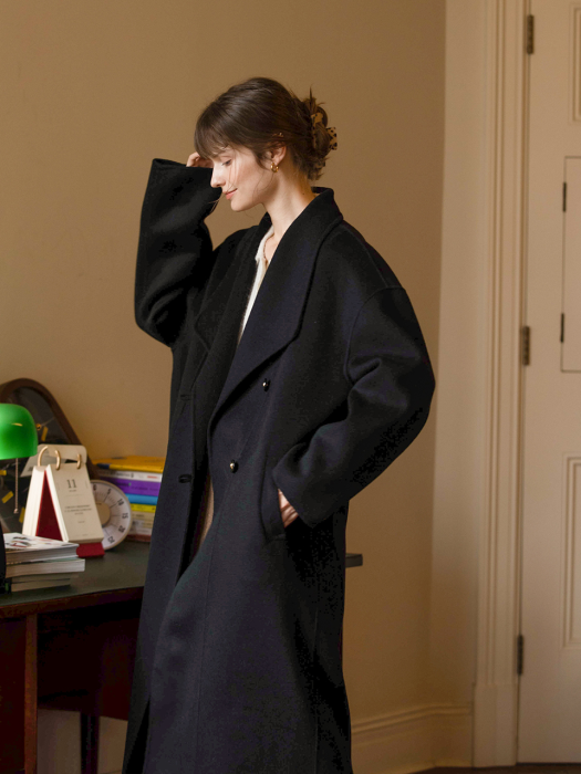 [100% WOOL]MARSO shawl collar handmade coat_black