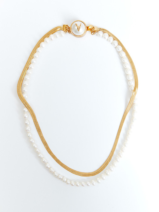 Pearl n Chain Necklace_Gold