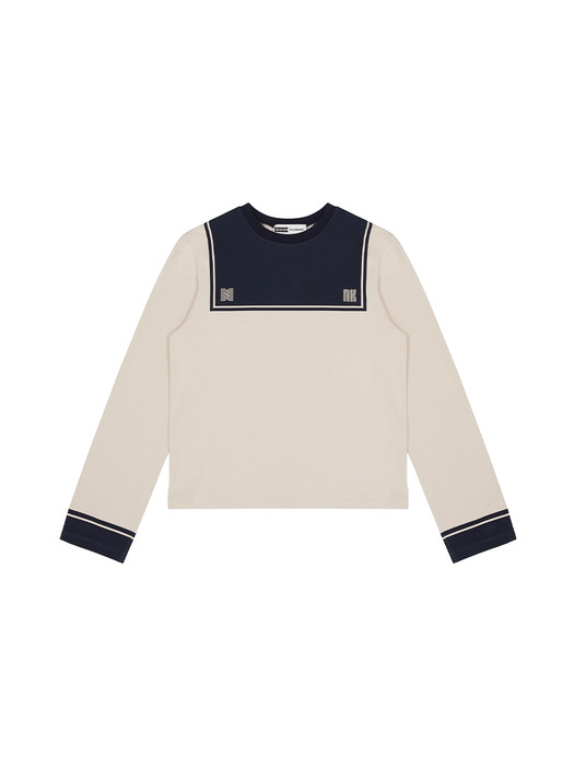 [EXCLUSIVE] Long Sleeve T-shirts with Logo - Beige/Navy