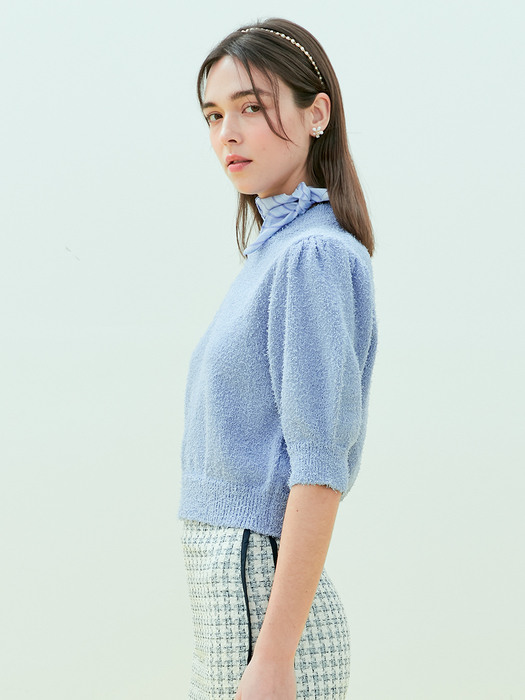 Boucler puff sleeve knit top_PP
