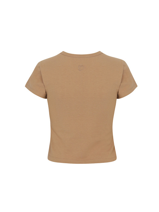 EMBROIDERY HALF SLEEVE TOP, BROWN