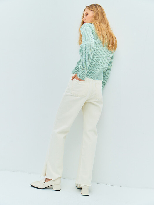 SIDE SLIT DENIM PANTS(cloud ivory)