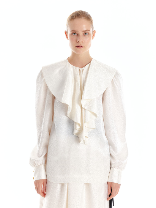 URINCE Ruffled Collar Silk Blouse - Ivory