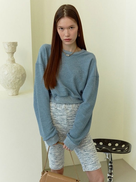 SOFT REVERSE CROP SWEAT SHIRT [MELANGE BLUE]