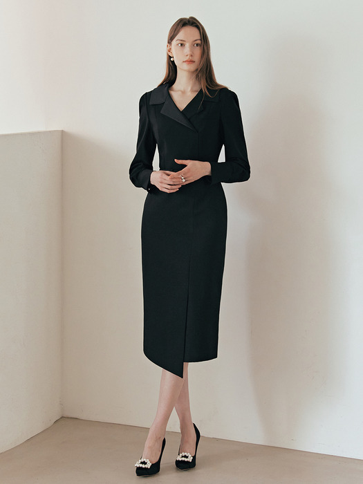 ELIZABETH Notched collar pencil dress (Black)