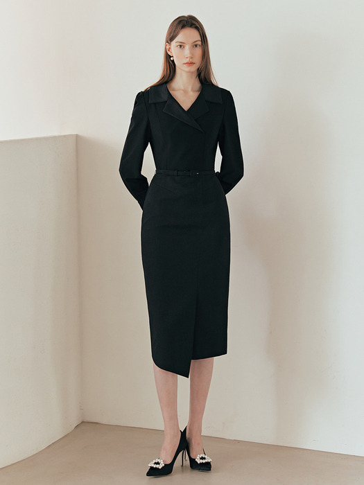 ELIZABETH Notched collar pencil dress (Black)