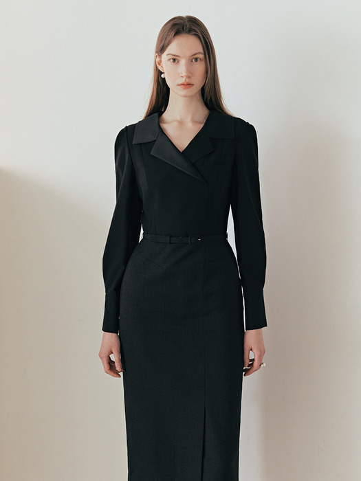 ELIZABETH Notched collar pencil dress (Black)