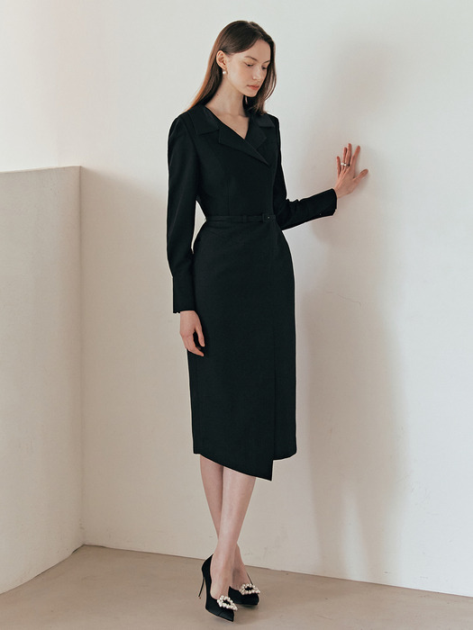 ELIZABETH Notched collar pencil dress (Black)