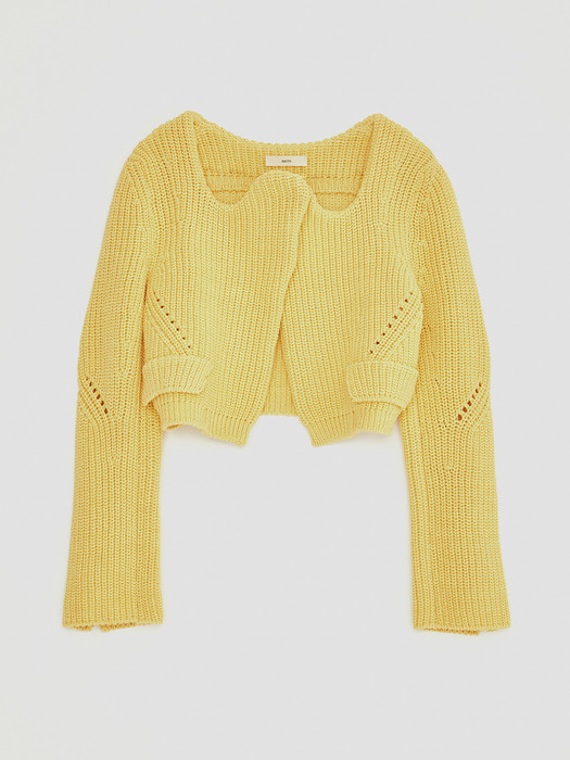 CHUNKY CURVED NECK DETAIL CARDIGAN (YELLOW)