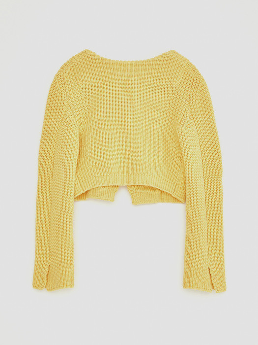 CHUNKY CURVED NECK DETAIL CARDIGAN (YELLOW)