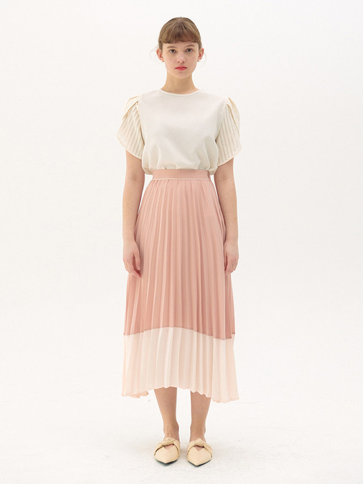 Pleats Layered Long Skirt_pink